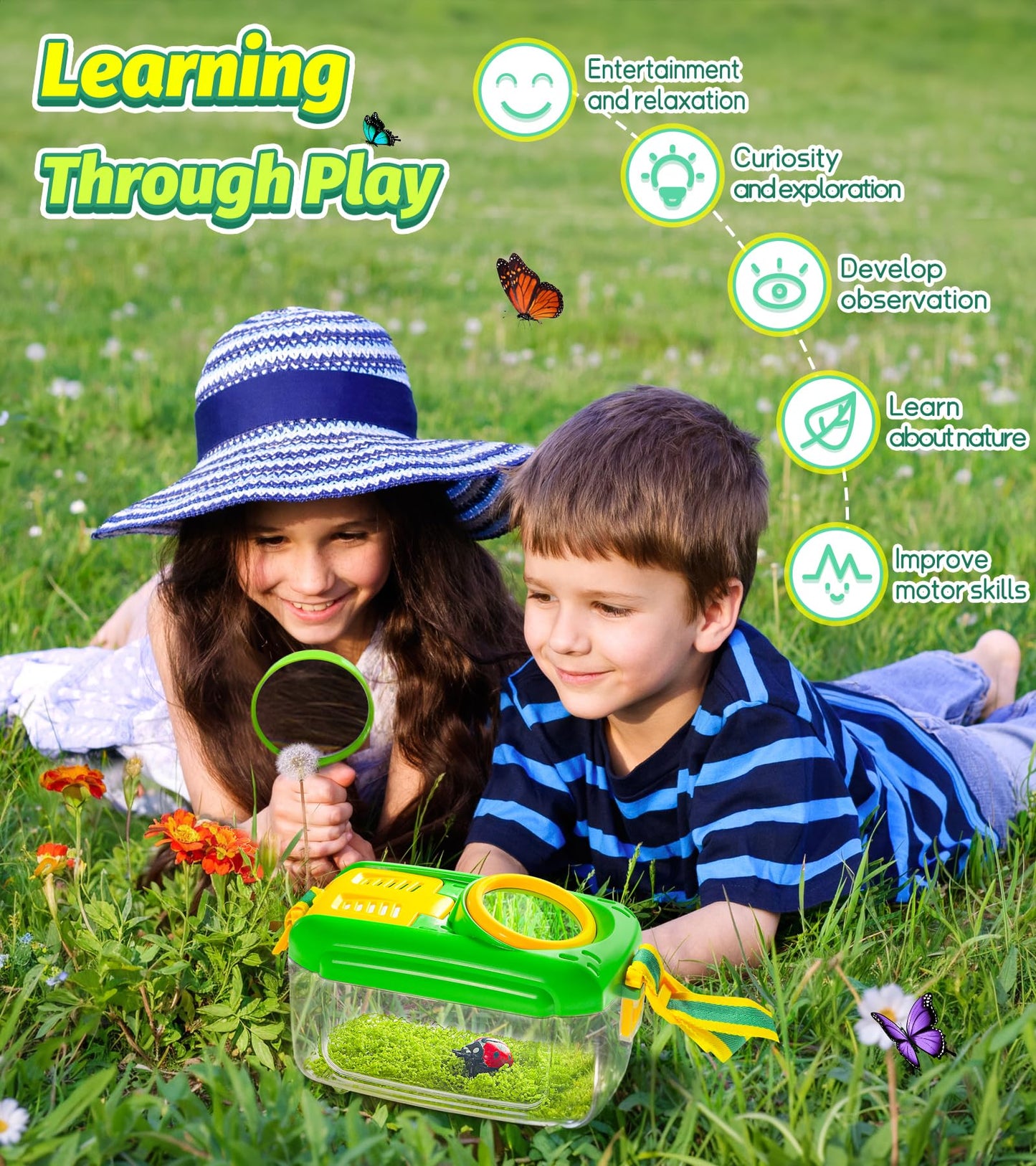 HAIMST Bug Catcher Kit for Kids – 17-Piece Outdoor Explorer Set with Magnifier, Net, and Tweezers