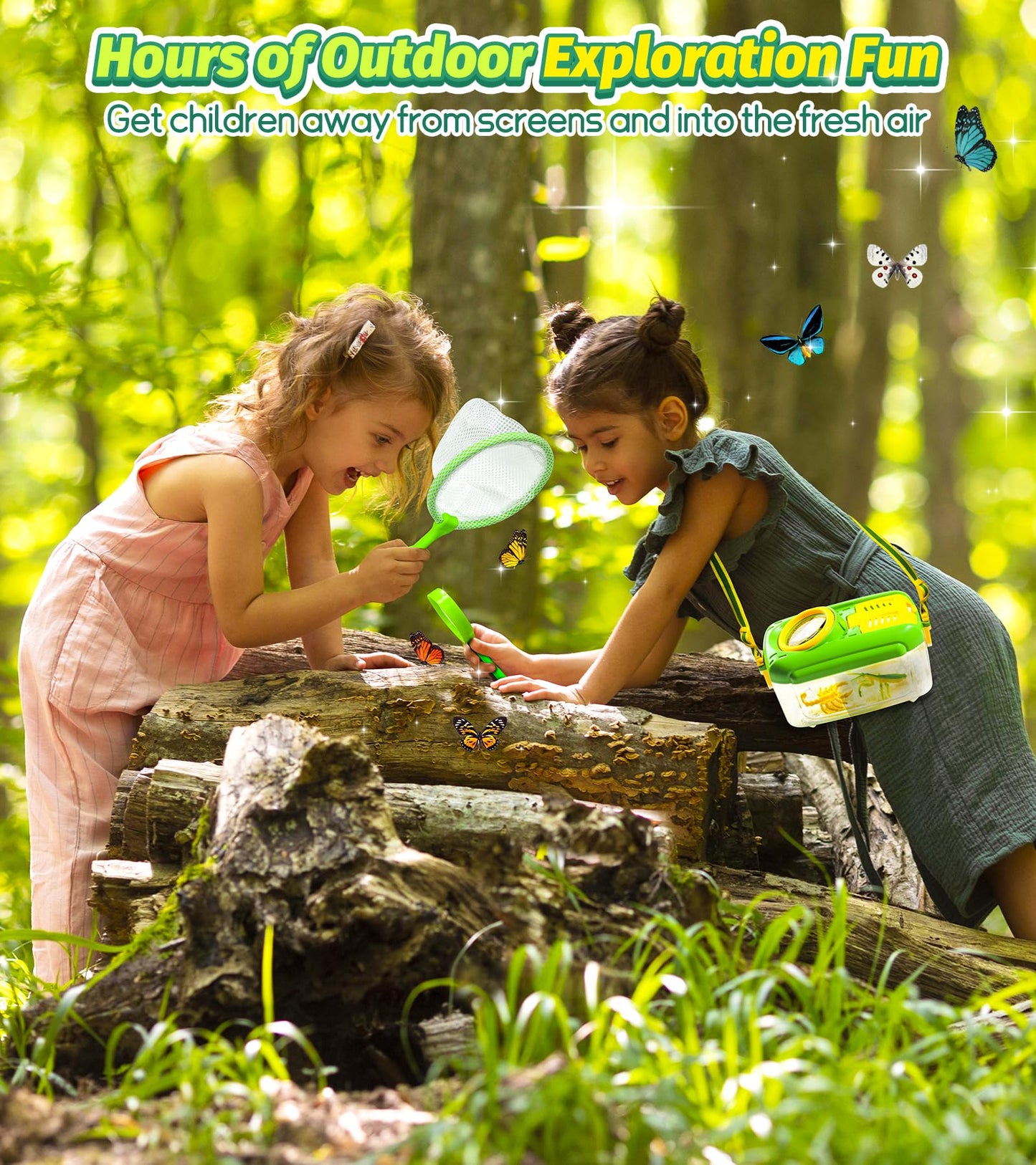 HAIMST Bug Catcher Kit for Kids – 17-Piece Outdoor Explorer Set with Magnifier, Net, and Tweezers