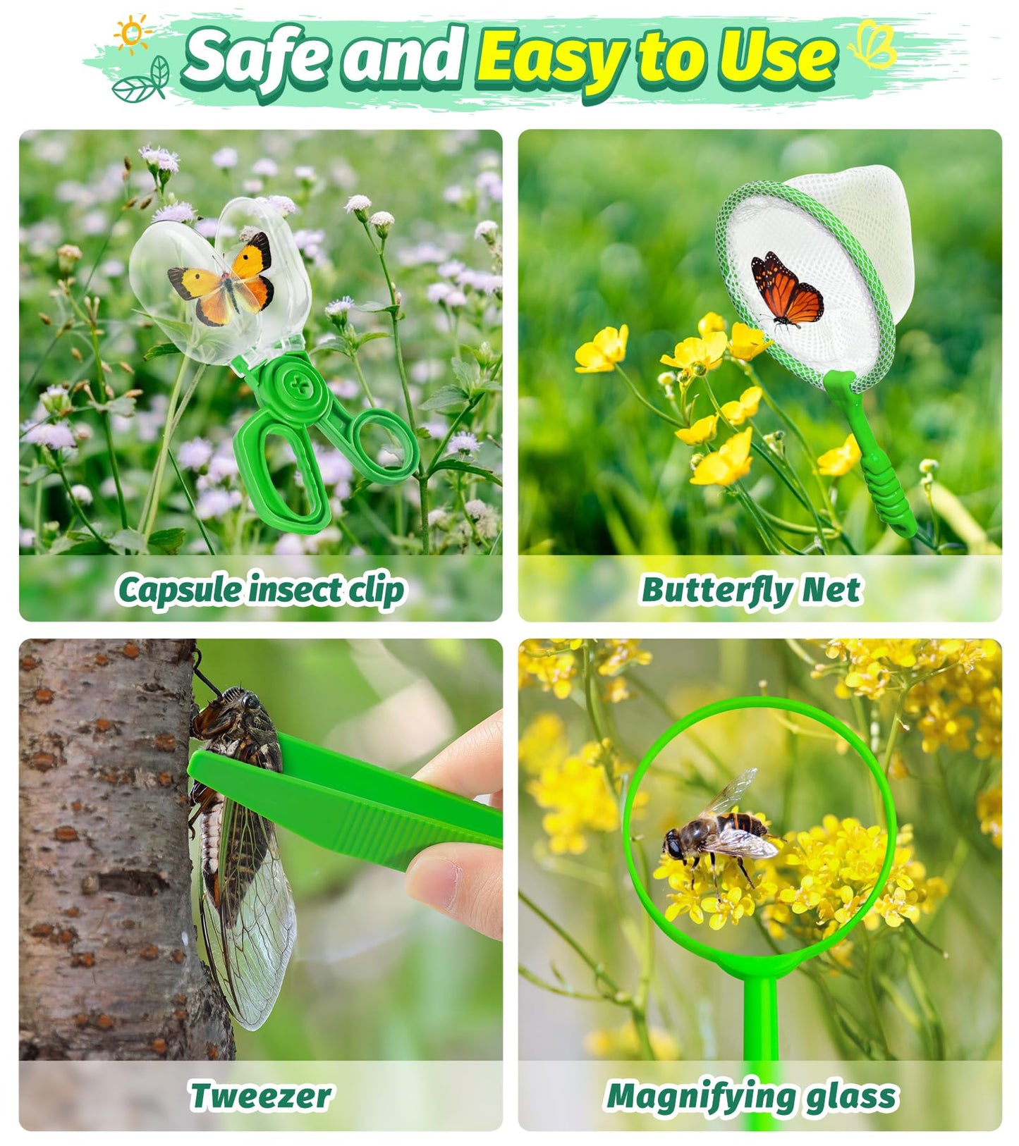 HAIMST Bug Catcher Kit for Kids – 17-Piece Outdoor Explorer Set with Magnifier, Net, and Tweezers