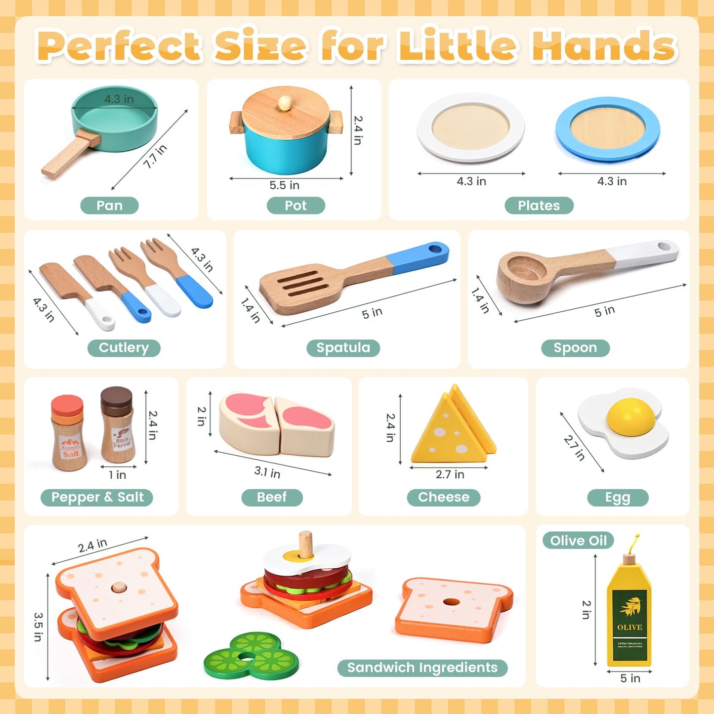 HAIMST 35-Piece Wooden Play Kitchen Accessories for Kids – Pretend Play Set