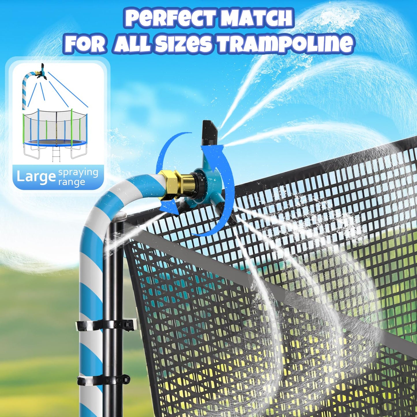 HaiSun Universal Trampoline Sprinkler – Net-Friendly 360° Water Play for Backyards
