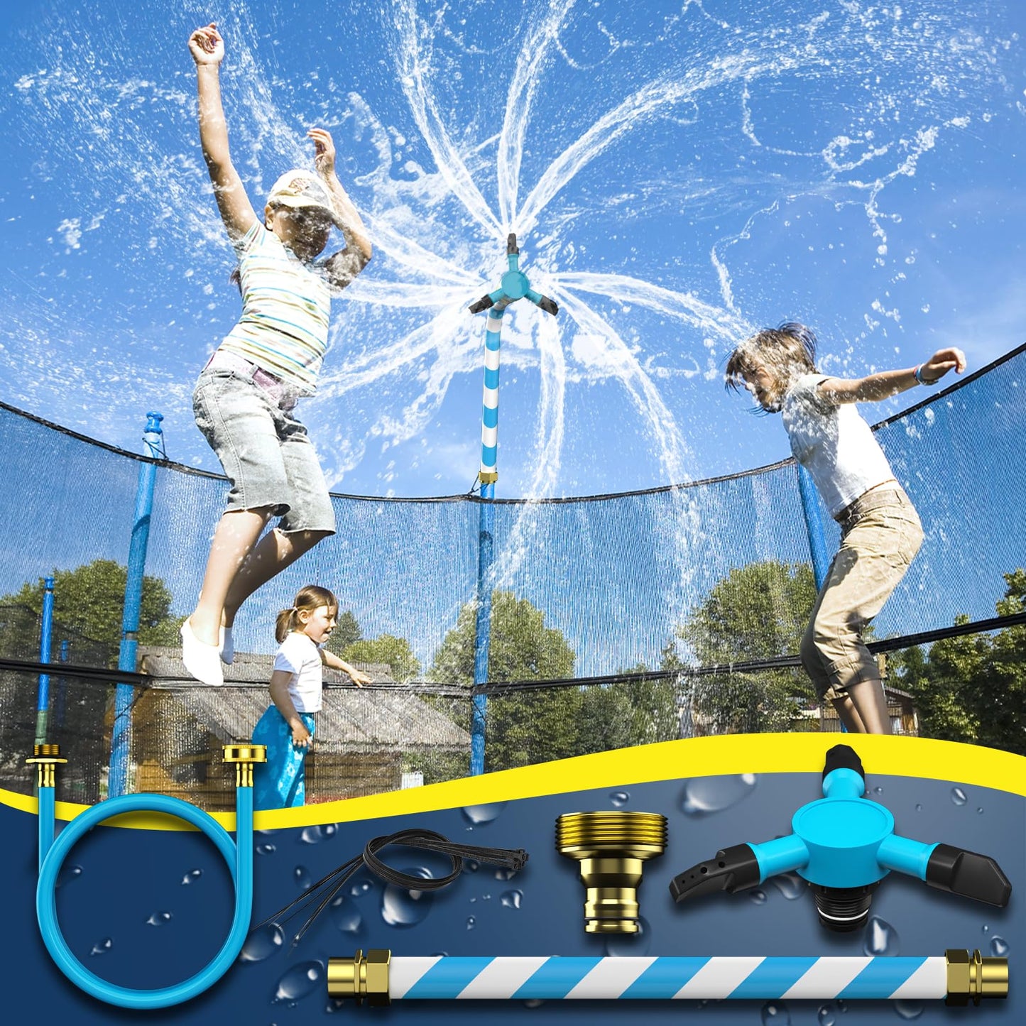 HaiSun Universal Trampoline Sprinkler – Net-Friendly 360° Water Play for Backyards