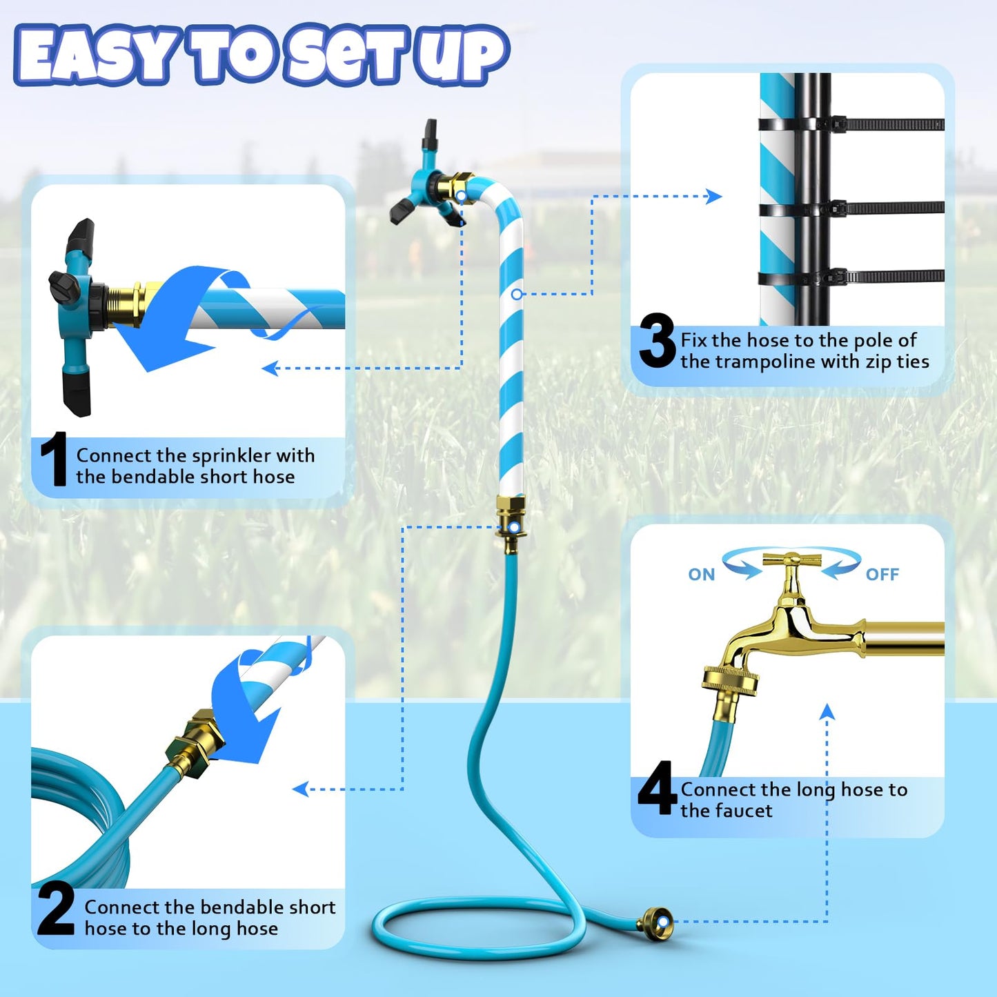 HaiSun Universal Trampoline Sprinkler – Net-Friendly 360° Water Play for Backyards