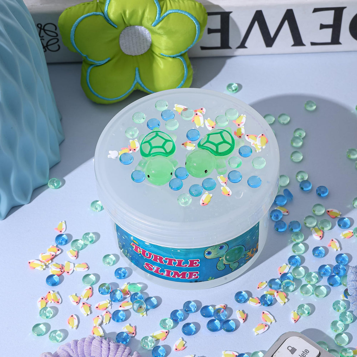 Clear Glitter Slime Kit with Turtle Toy | Crunchy Slime for Kids 6-14 | Haixforu