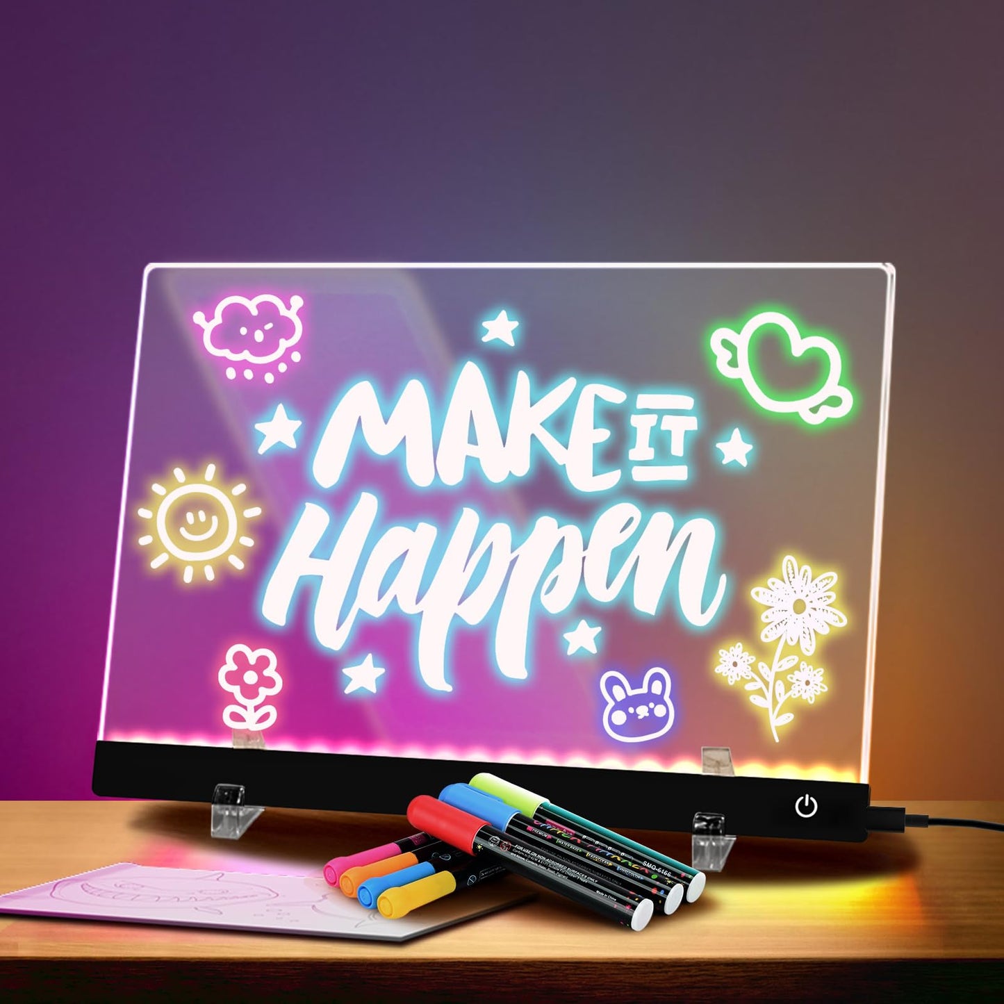 HAIZOGOKO 16-Inch LED Note Board: 7 Colors, 4 Modes, 16 Markers & Greeting Card