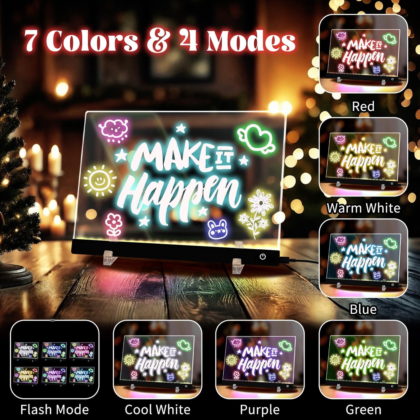 HAIZOGOKO 16-Inch LED Note Board: 7 Colors, 4 Modes, 16 Markers & Greeting Card