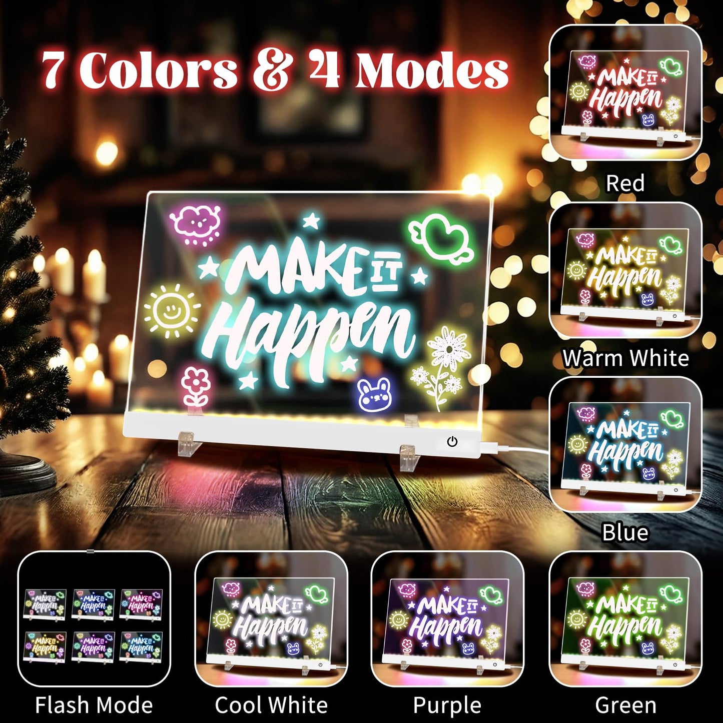 HAIZOGOKO 16-Inch LED Note Board - 7 Colors, 4 Modes, 16 Markers & Greeting Card