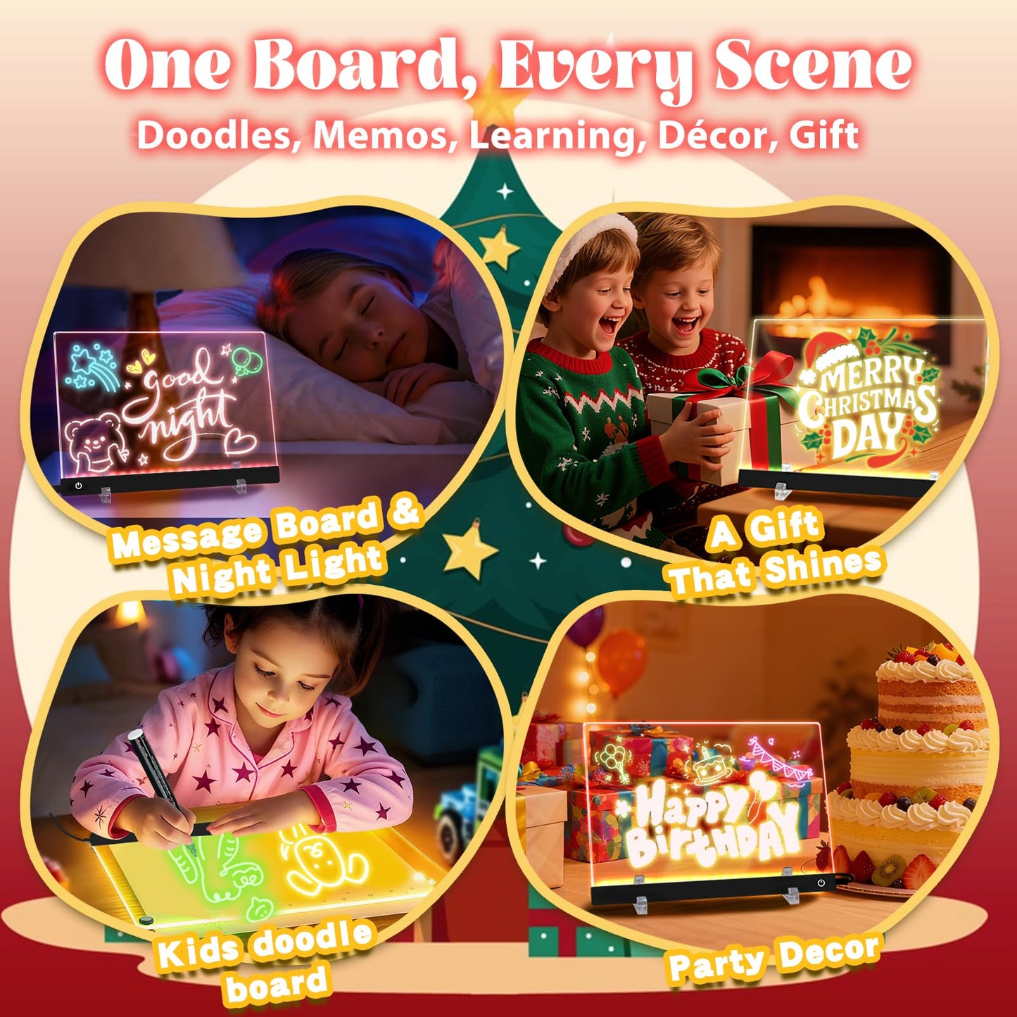 HAIZOGOKO 16-Inch LED Note Board: 7 Colors, 4 Modes, 16 Markers & Greeting Card