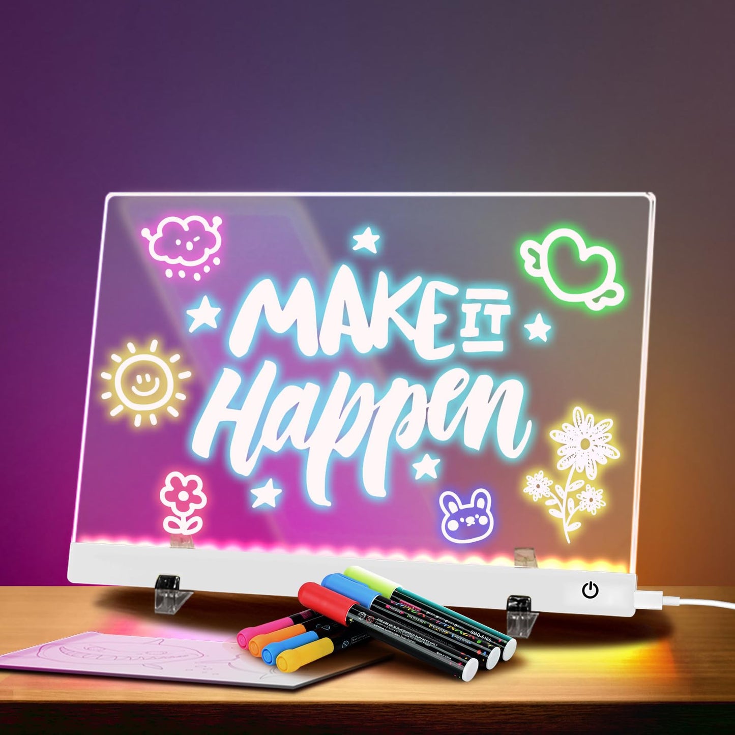 HAIZOGOKO 16-Inch LED Note Board - 7 Colors, 4 Modes, 16 Markers & Greeting Card