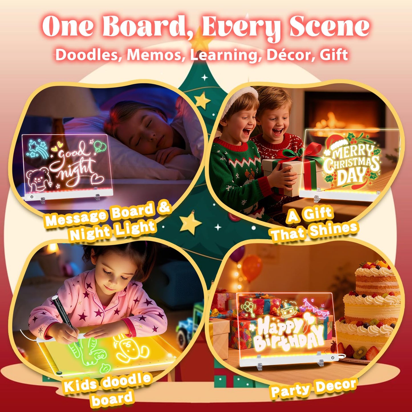 HAIZOGOKO 16-Inch LED Note Board - 7 Colors, 4 Modes, 16 Markers & Greeting Card