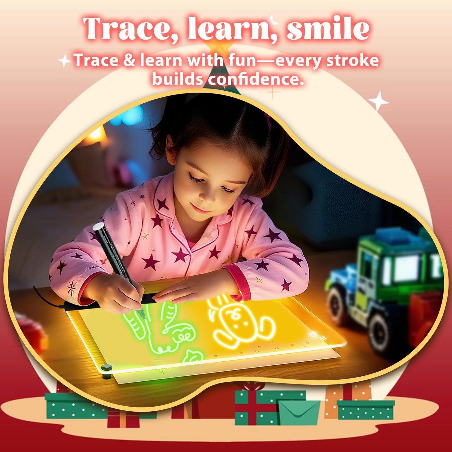 HAIZOGOKO 16-Inch LED Note Board: 7 Colors, 4 Modes, 16 Markers & Greeting Card