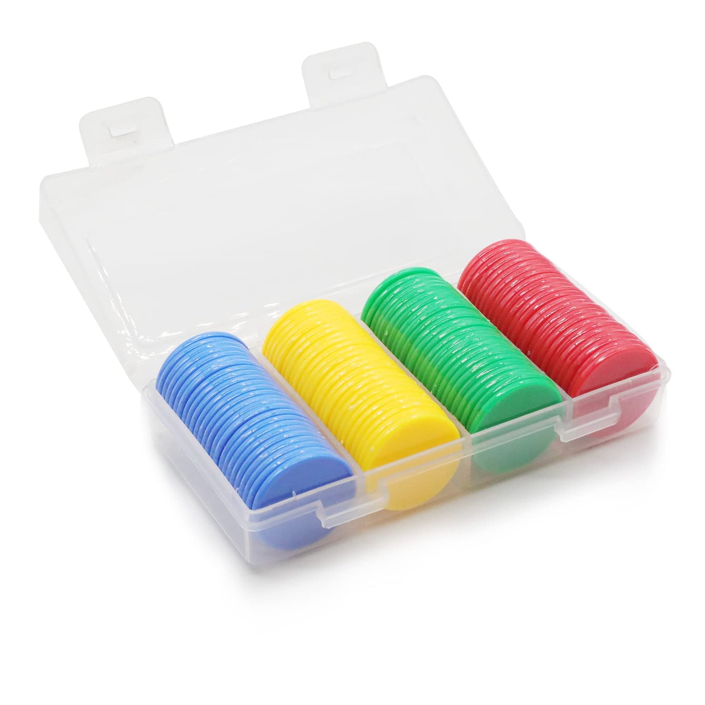 HAKITAROOM 100 Count Opaque Learning Counters Set 1 Inch with Storage Box Red Yellow Royal Blue Green