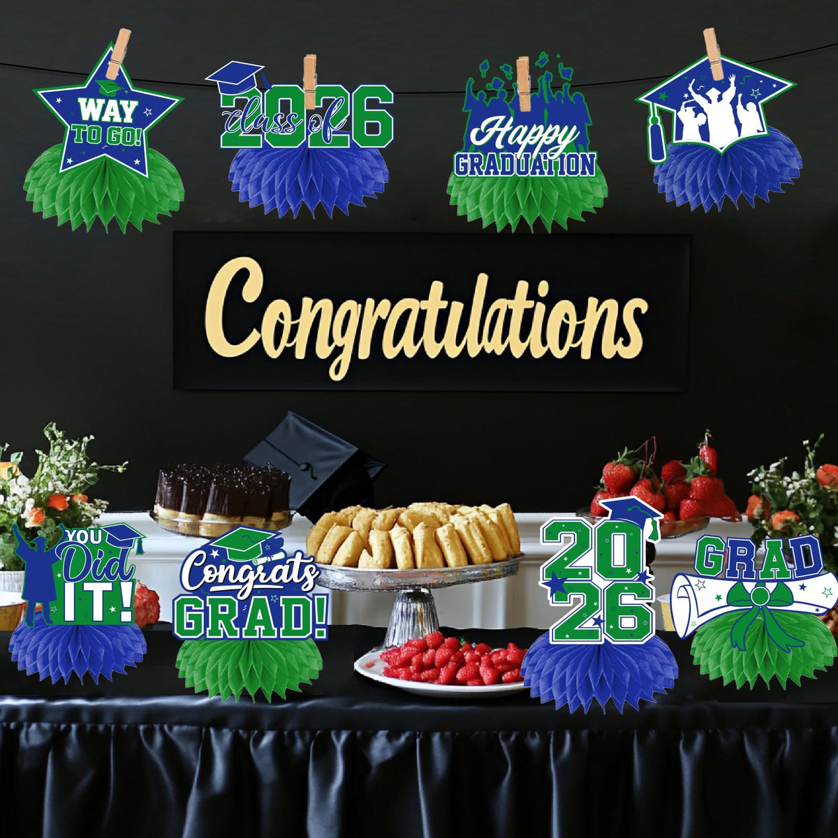 HAKOTI 12Pcs Green & Blue Graduation Centerpieces – Class of 2026 Table Decor