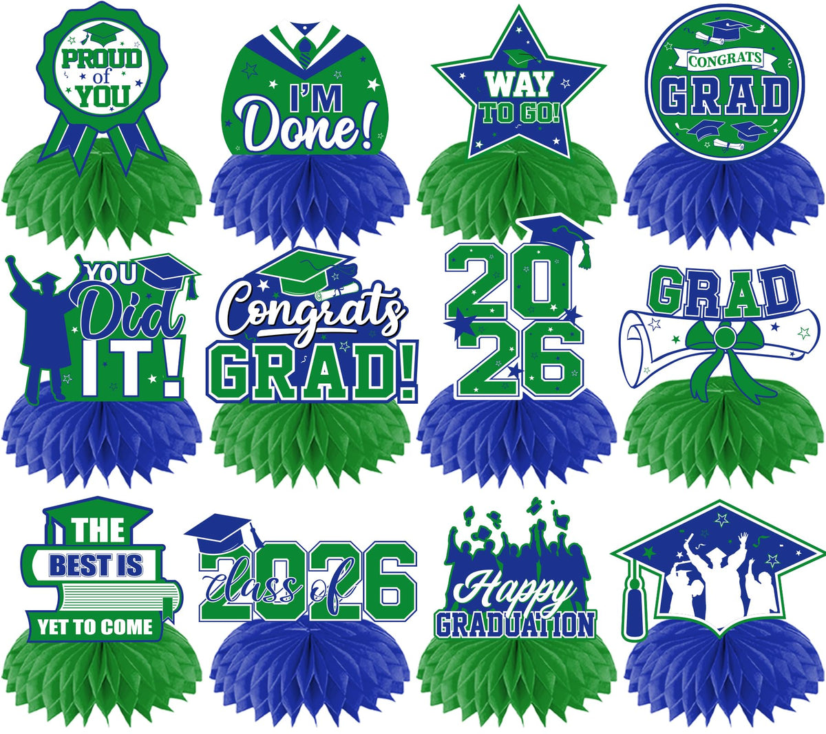 HAKOTI 12Pcs Green & Blue Graduation Centerpieces – Class of 2026 Table Decor