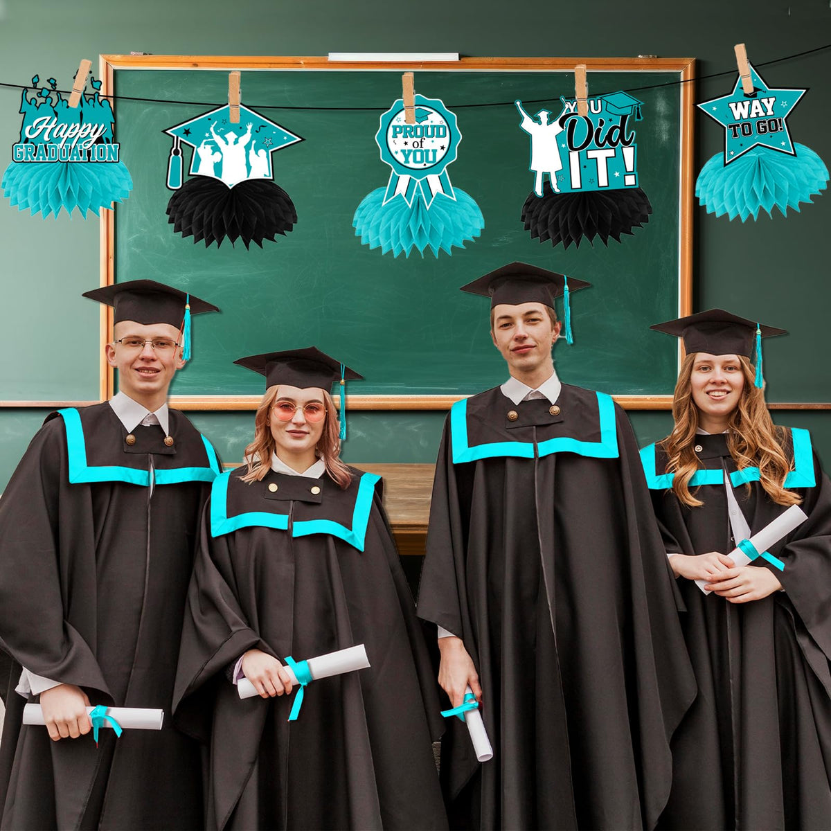 HAKOTI Teal Graduation Decorations – Class of 2026 Honeycomb Centerpieces (12 Pack) for Graduation Tables
