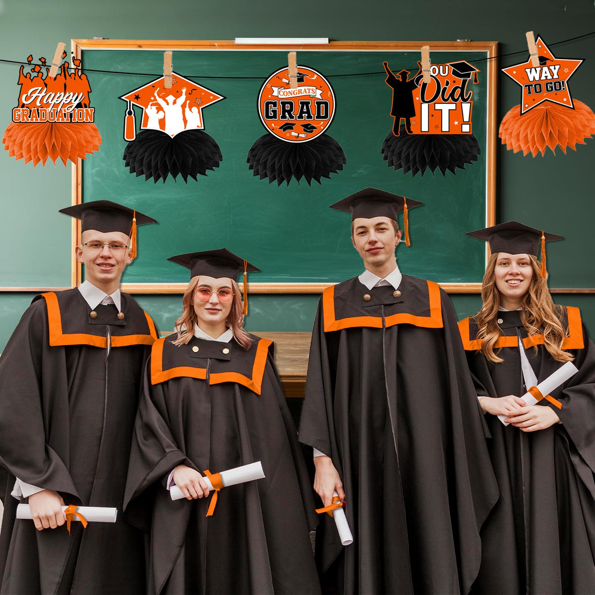 HAKOTI 12Pcs Orange & Black Graduation Centerpieces — Class of 2026 Decor
