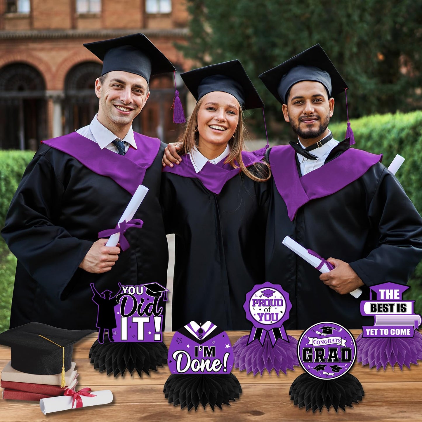 HAKOTI Purple Graduation Centerpieces 2026 – Class of 2026 Honeycomb Table Decor