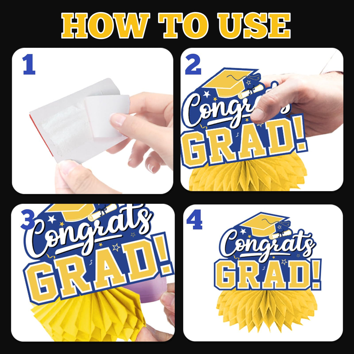 HAKOTI 12Pcs Yellow & Blue Graduation Centerpieces – Class of 2026 | Congrats Grad Table Decor