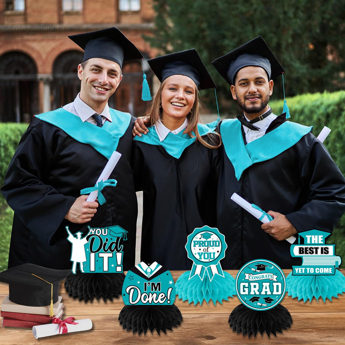 HAKOTI Teal Graduation Decorations – Class of 2026 Honeycomb Centerpieces (12 Pack) for Graduation Tables