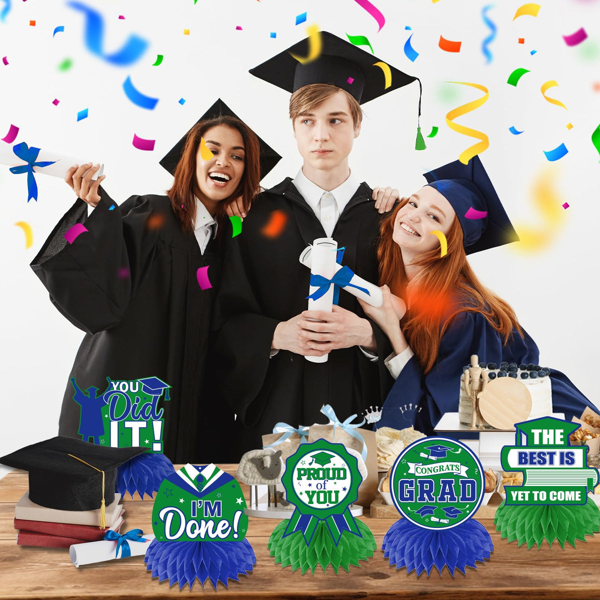 HAKOTI 12Pcs Green & Blue Graduation Centerpieces – Class of 2026 Table Decor