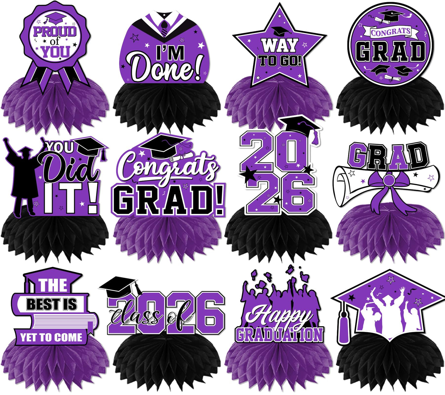 HAKOTI Purple Graduation Centerpieces 2026 – Class of 2026 Honeycomb Table Decor