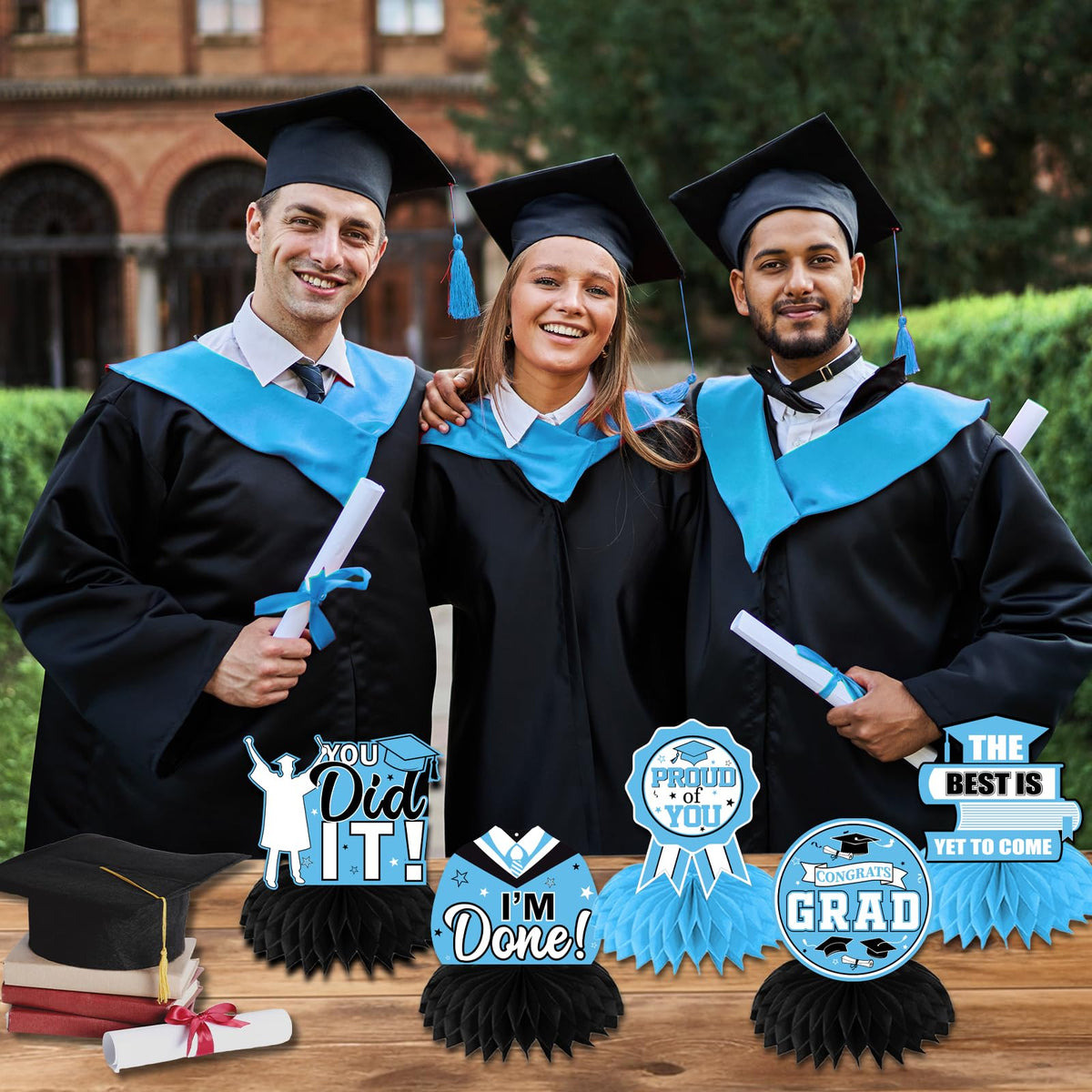 HAKOTI Sky Blue Graduation Honeycomb Centerpieces - 12Pcs Class of 2026 Table Decor