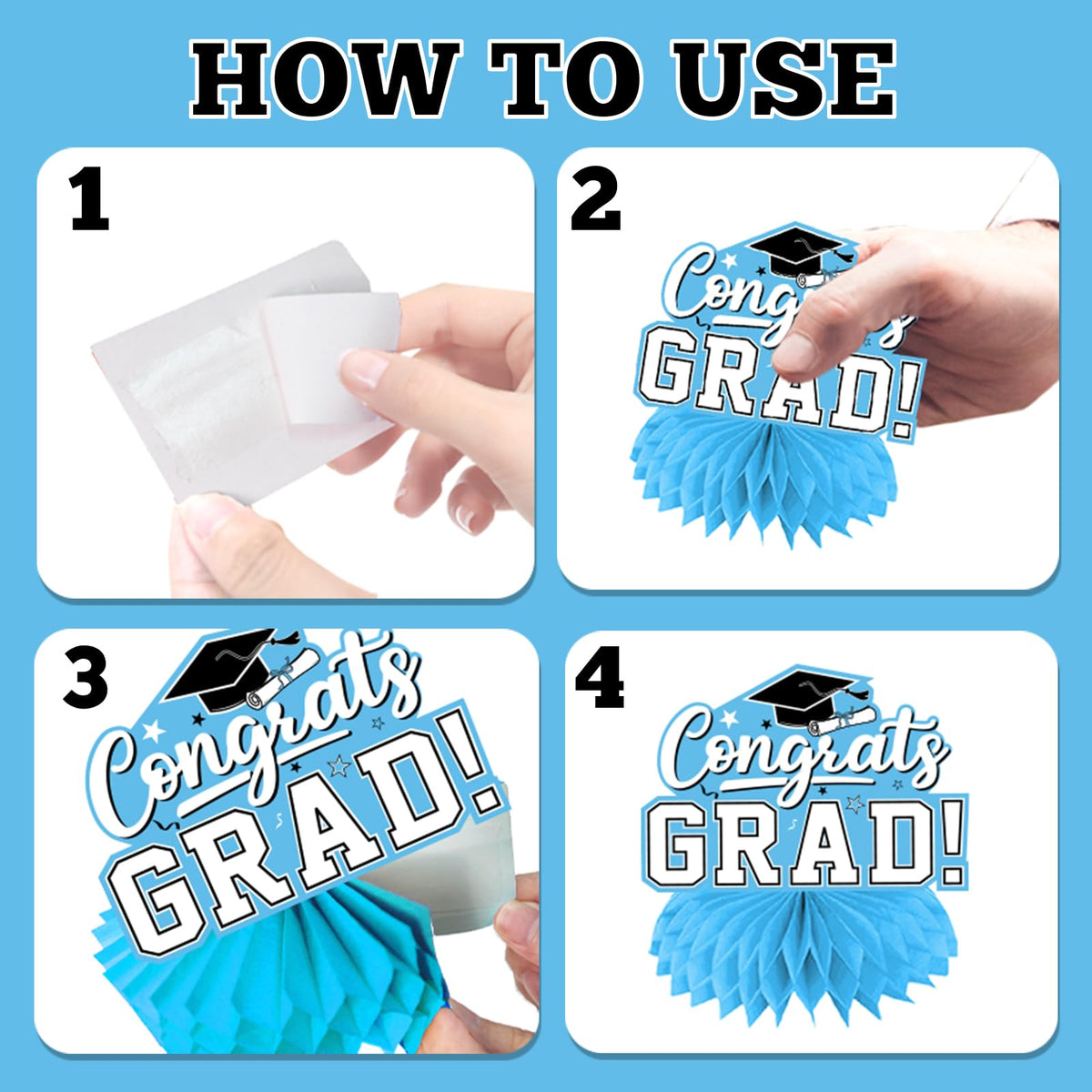 HAKOTI Sky Blue Graduation Honeycomb Centerpieces - 12Pcs Class of 2026 Table Decor