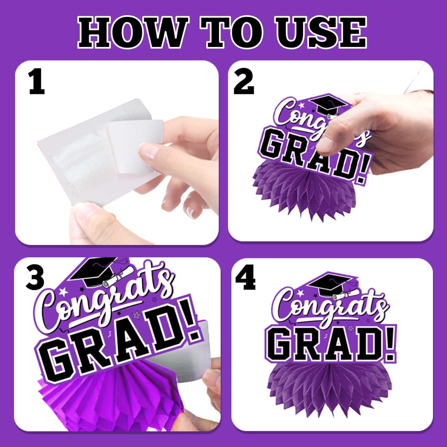 HAKOTI Purple Graduation Centerpieces 2026 – Class of 2026 Honeycomb Table Decor