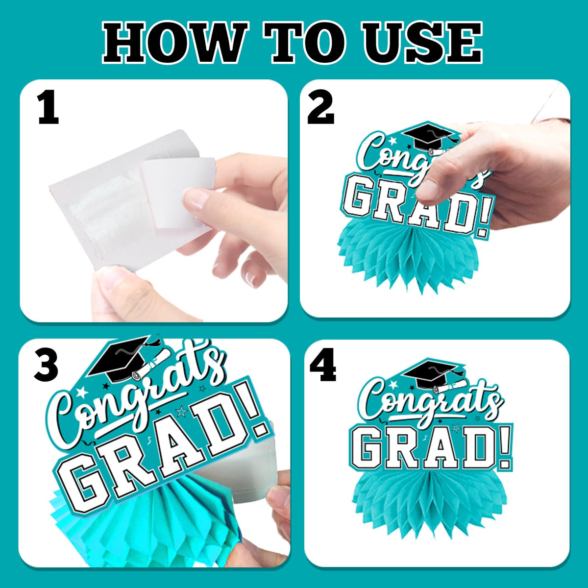 HAKOTI Teal Graduation Decorations – Class of 2026 Honeycomb Centerpieces (12 Pack) for Graduation Tables