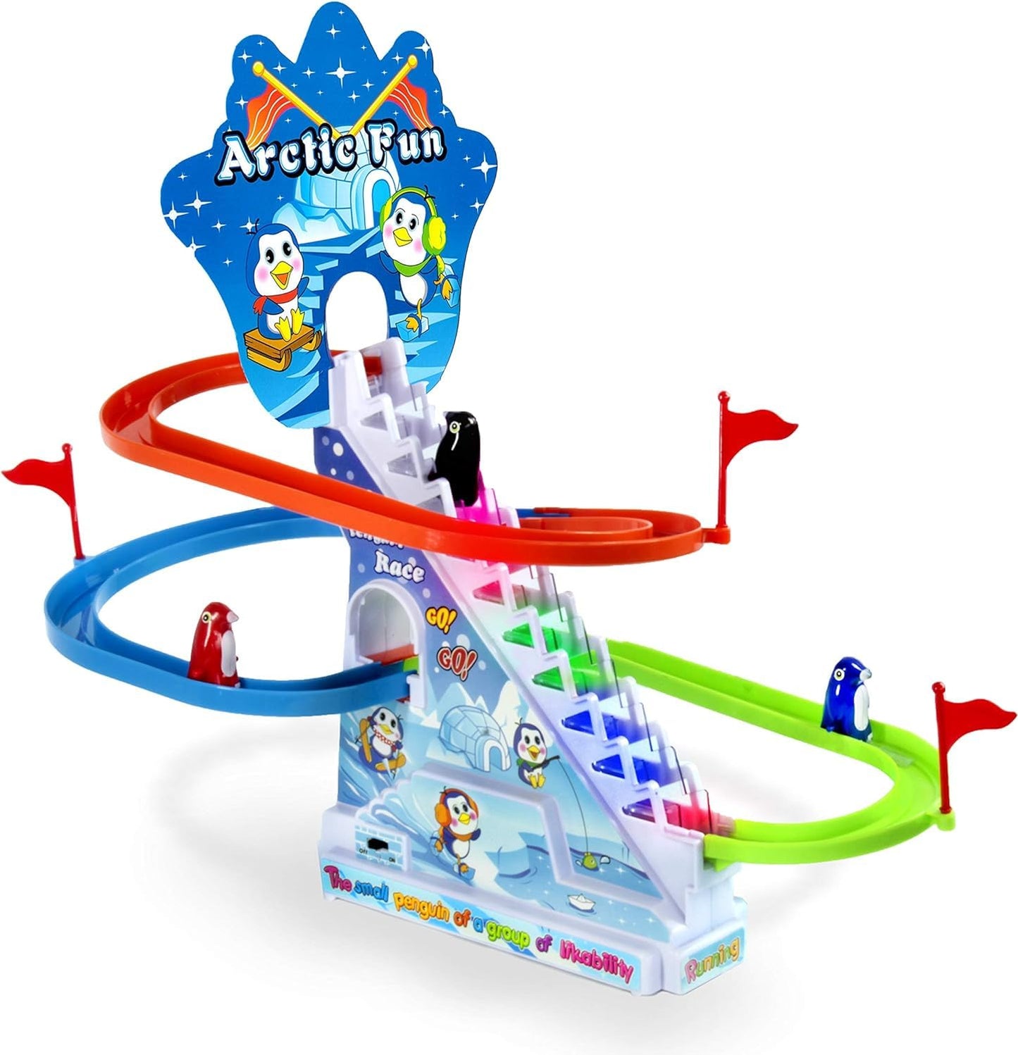 Haktoys Arctic Fun Penguin Slide Set – Interactive Stair-Climbing Penguins with Music On/Off Switch