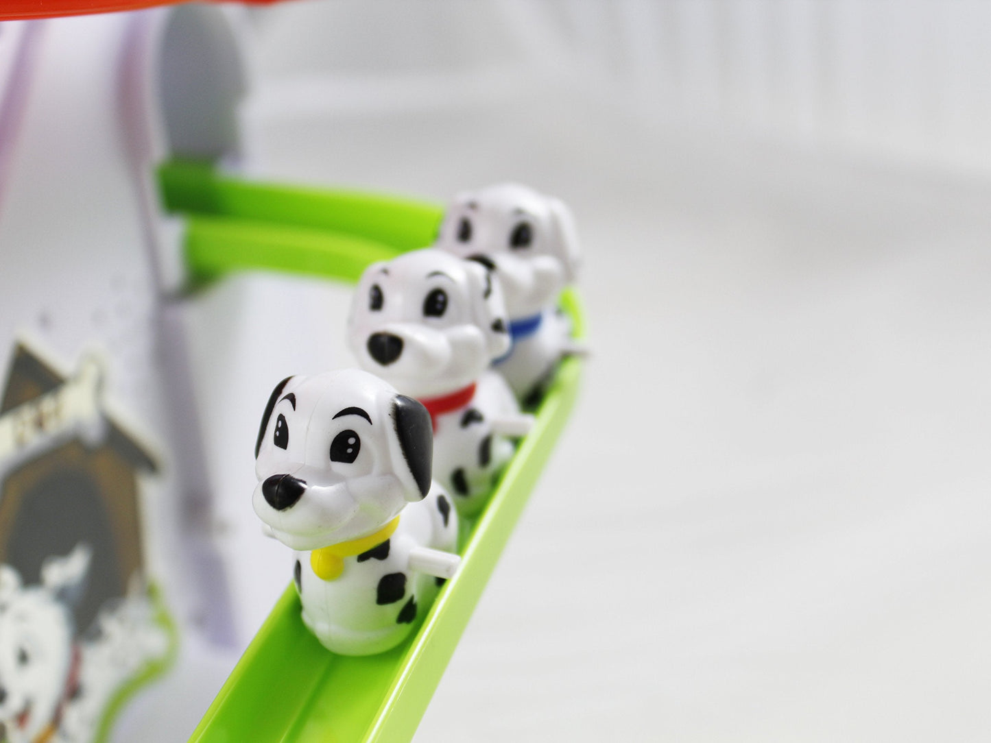 Haktoys Dalmatian Puppy Slide Toy Set – Stair-Climbing Puppies with Sliding Tracks & Music On/Off Switch