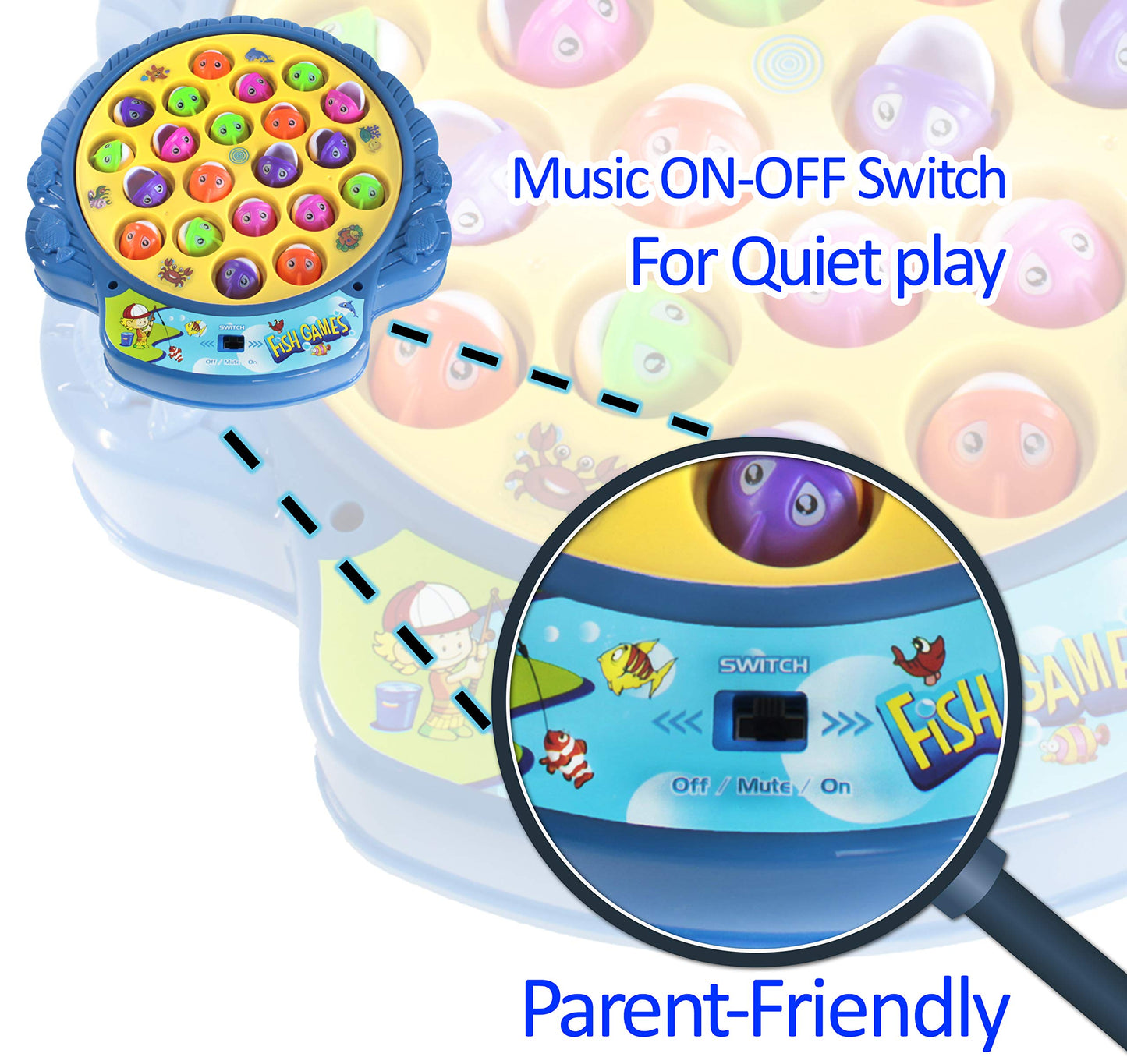 Haktoys Fishing Game Play Set – 21 Fish, 4 Poles on Rotating Board with Music | 1-4 Players