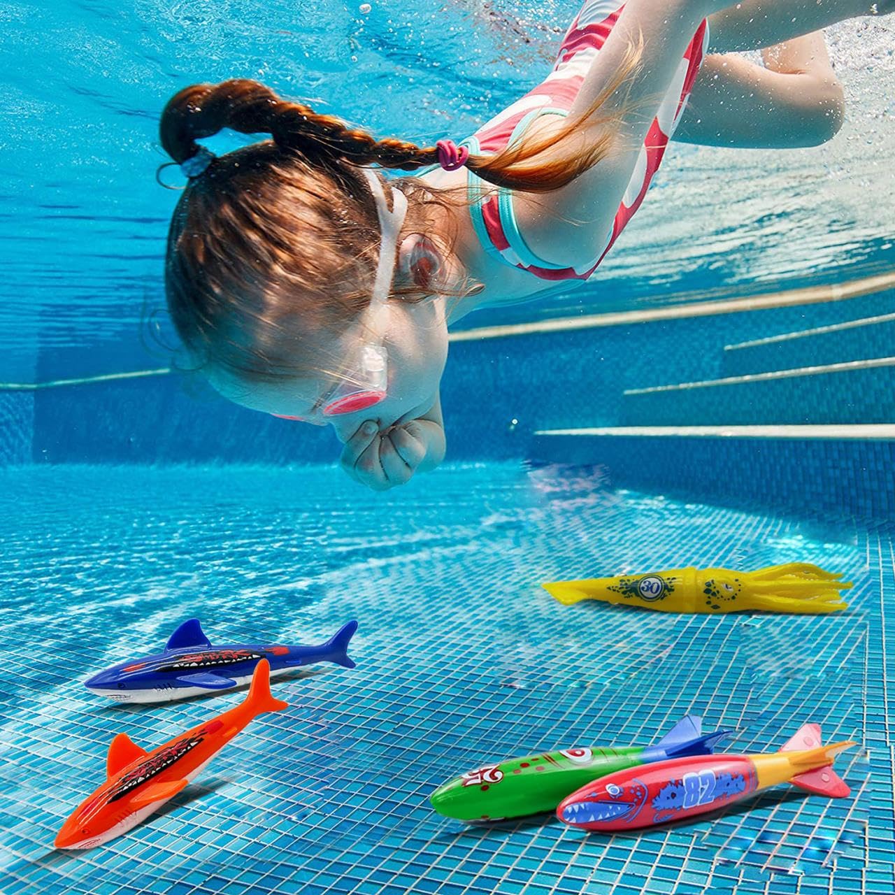 Haktoys Pool Diving Torpedo Toy Set – Shark & Squid Pool Toys for Kids