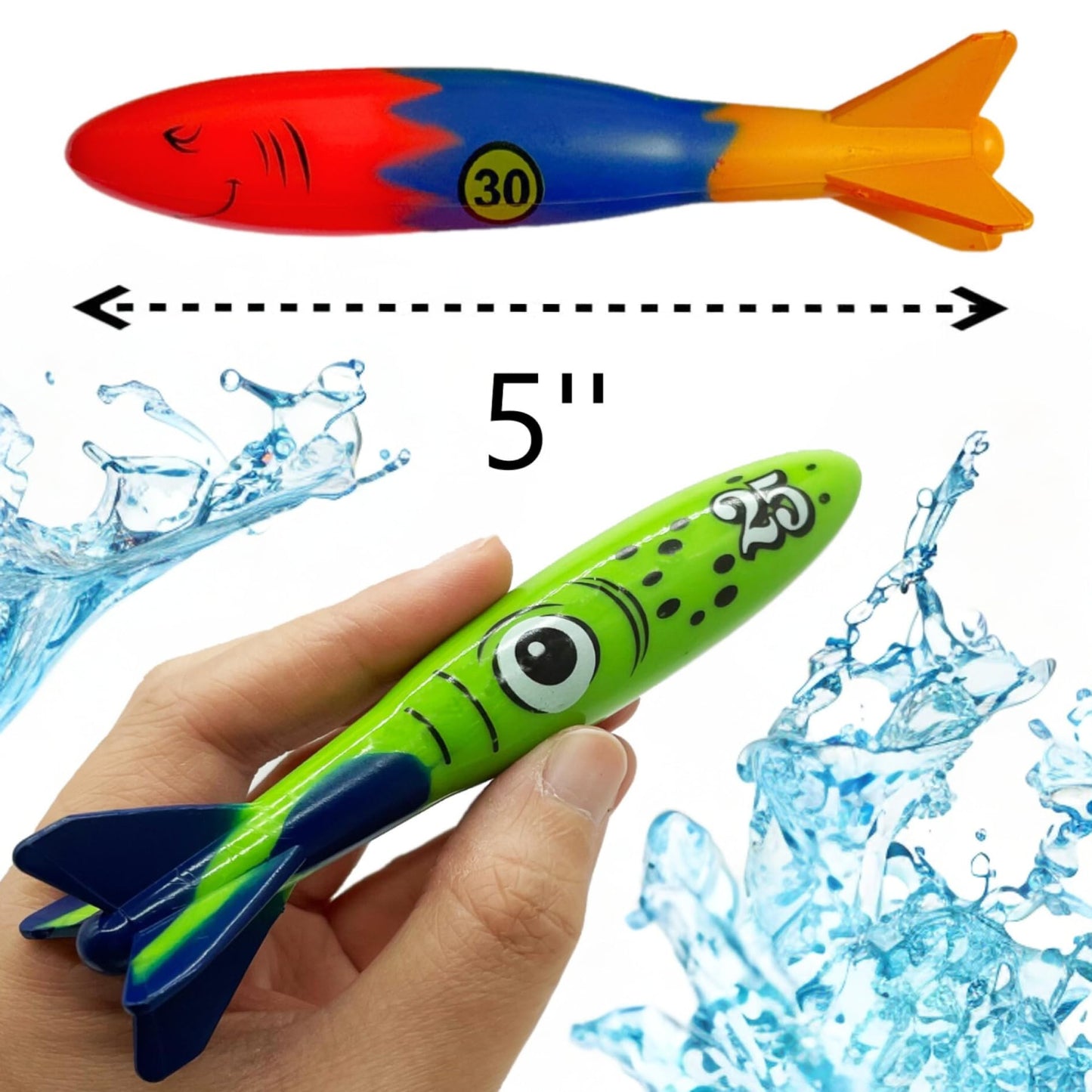 Haktoys Pool Diving Torpedo Toy Set – Shark & Squid Pool Toys for Kids