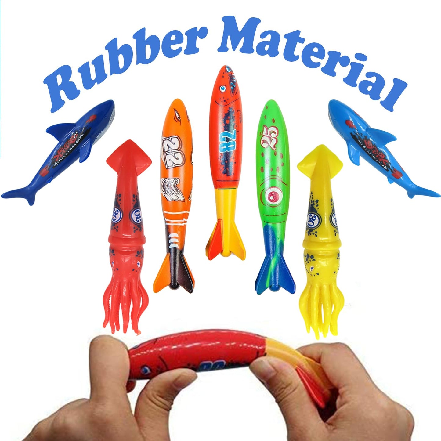 Haktoys Pool Diving Torpedo Toy Set – Shark & Squid Pool Toys for Kids