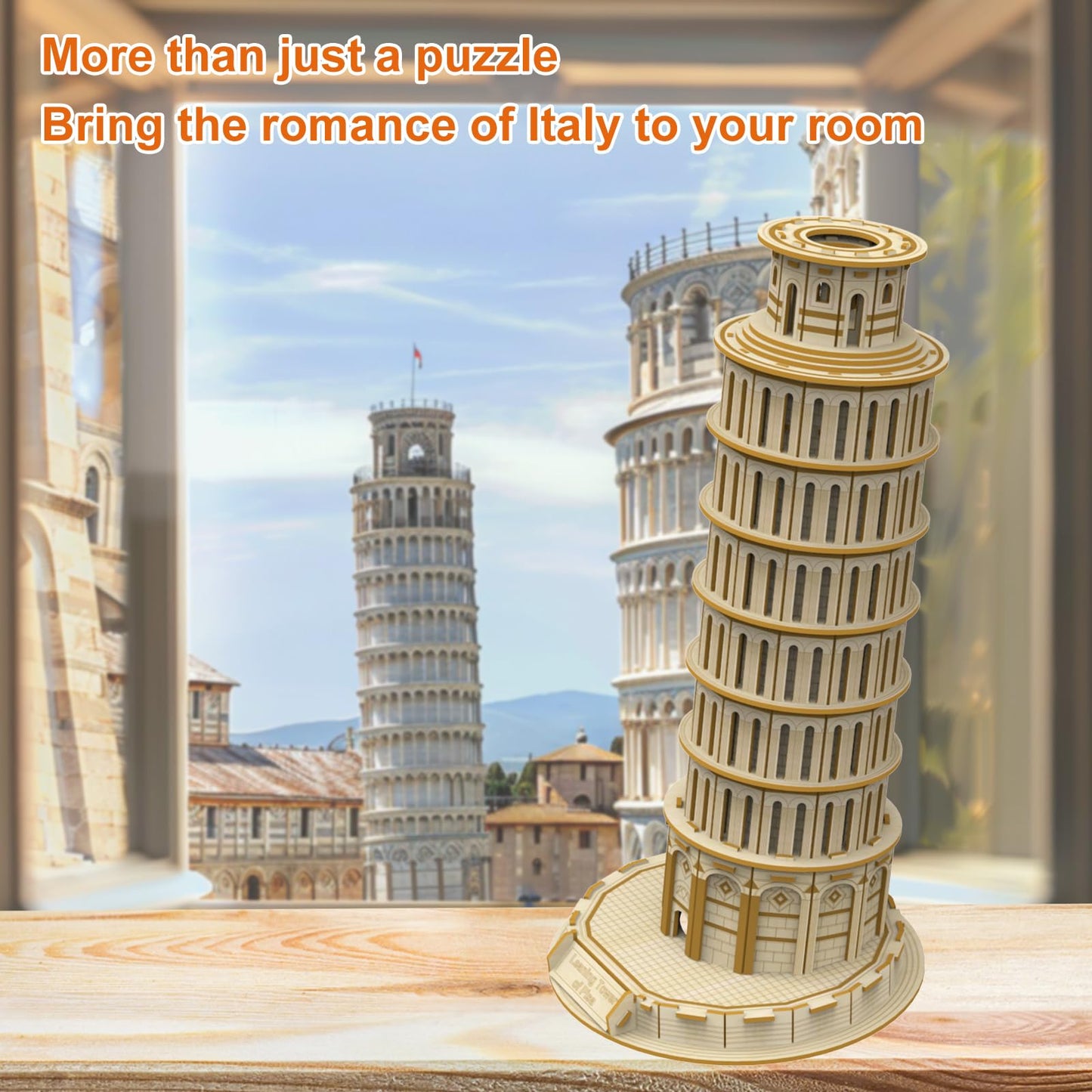Hallisun 3D Wooden Puzzle – Leaning Tower of Pisa Model, 151-Piece DIY Mechanical Building Kit