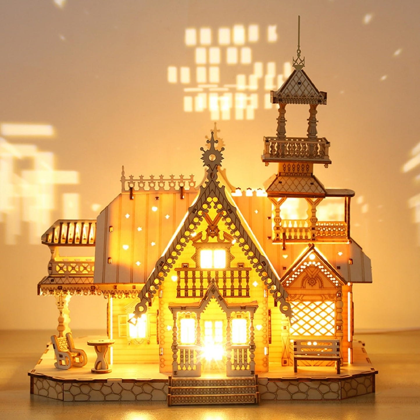 Hallisun 3D Wooden Puzzle for Adults – Villa House with USB LED, 267-Piece Cottage Kit