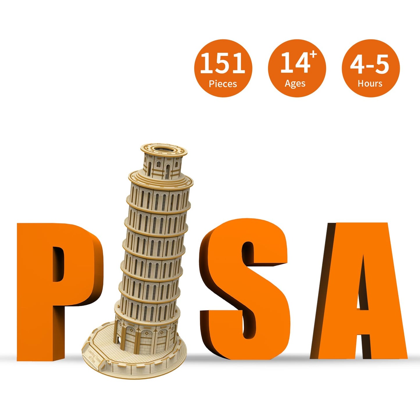 Hallisun 3D Wooden Puzzle – Leaning Tower of Pisa Model, 151-Piece DIY Mechanical Building Kit