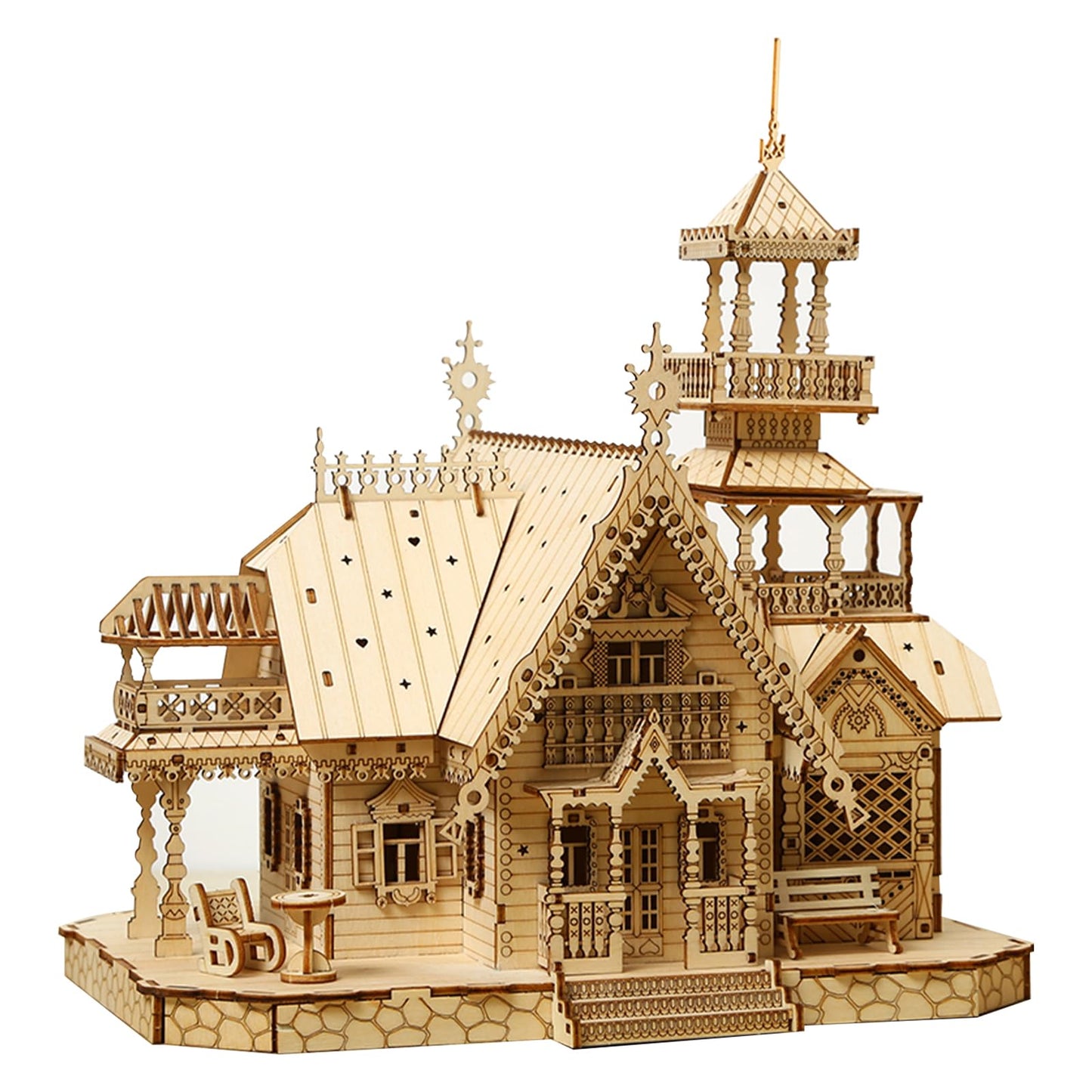 Hallisun 3D Wooden Puzzle for Adults – Villa House with USB LED, 267-Piece Cottage Kit