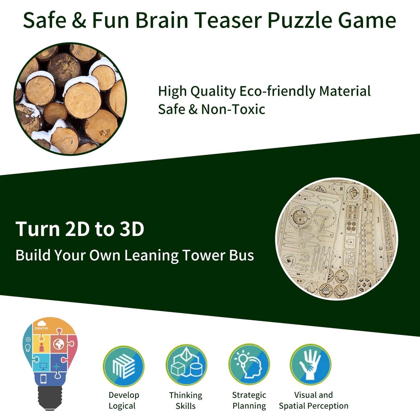 Hallisun 3D Wooden Puzzle – Leaning Tower of Pisa Model, 151-Piece DIY Mechanical Building Kit