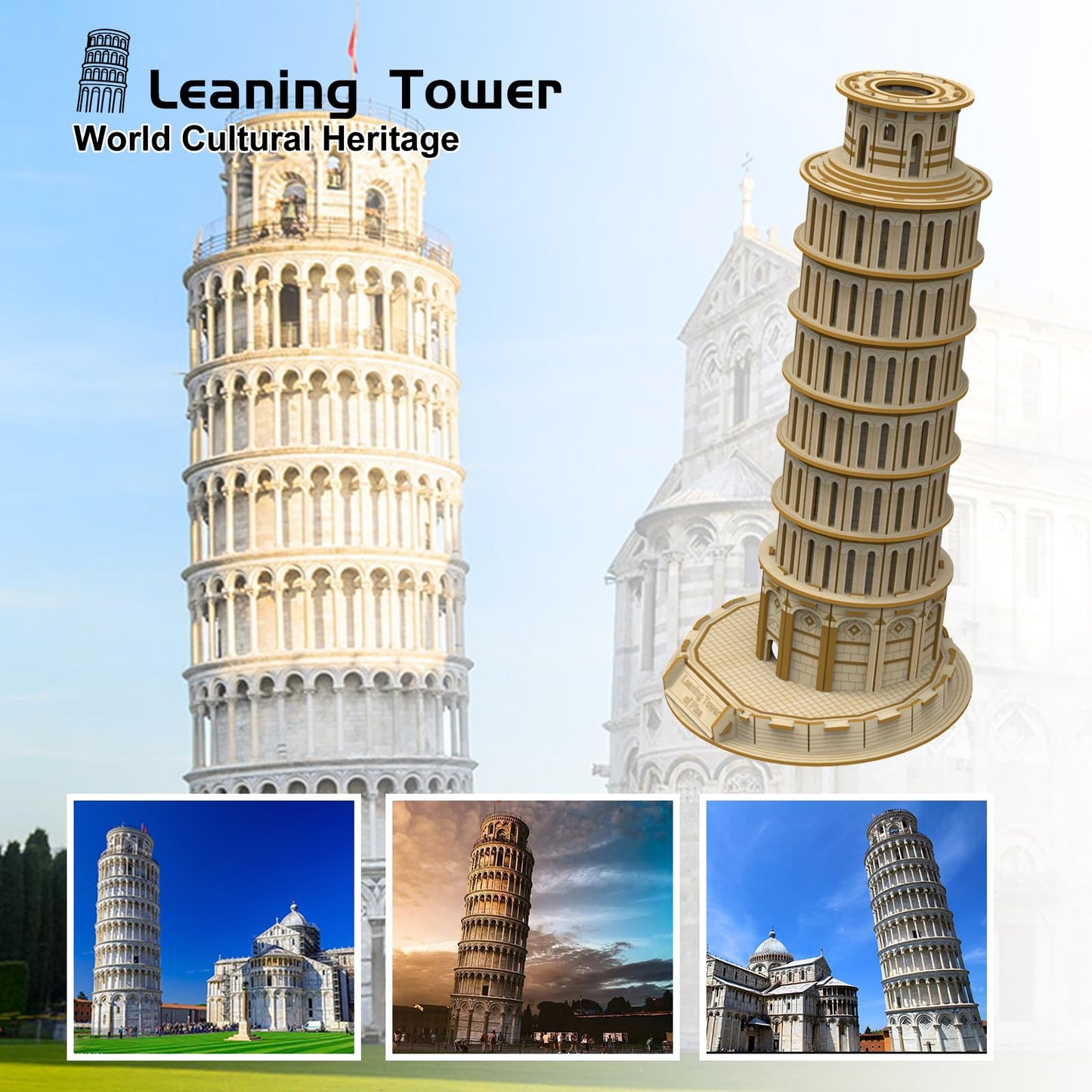 Hallisun 3D Wooden Puzzle – Leaning Tower of Pisa Model, 151-Piece DIY Mechanical Building Kit