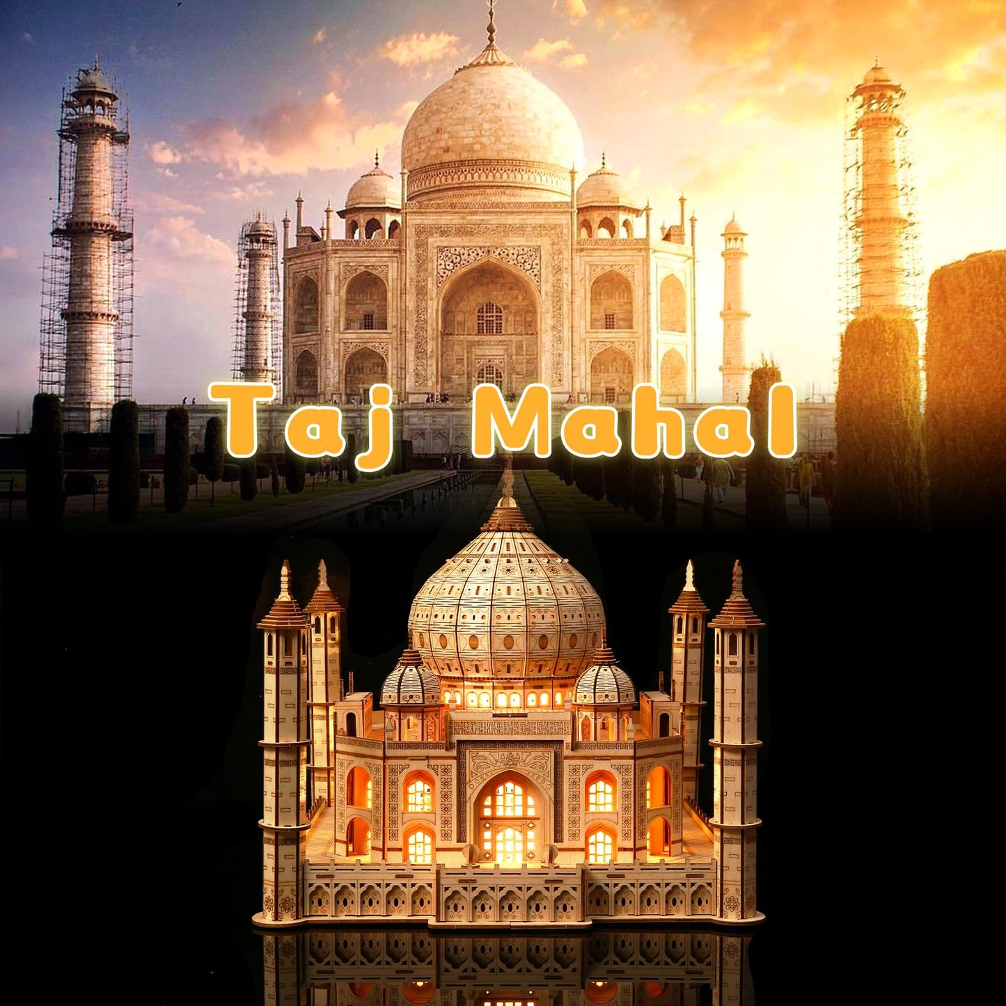 Hallisun 3D Taj Mahal Puzzle with LED Light – Self-Assembly, 388 Pieces