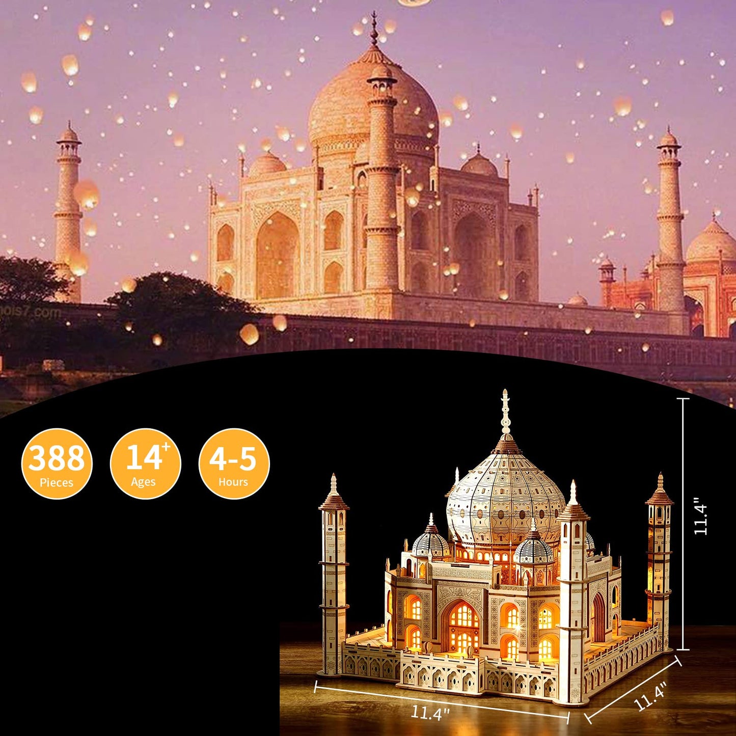 Hallisun 3D Taj Mahal Puzzle with LED Light – Self-Assembly, 388 Pieces