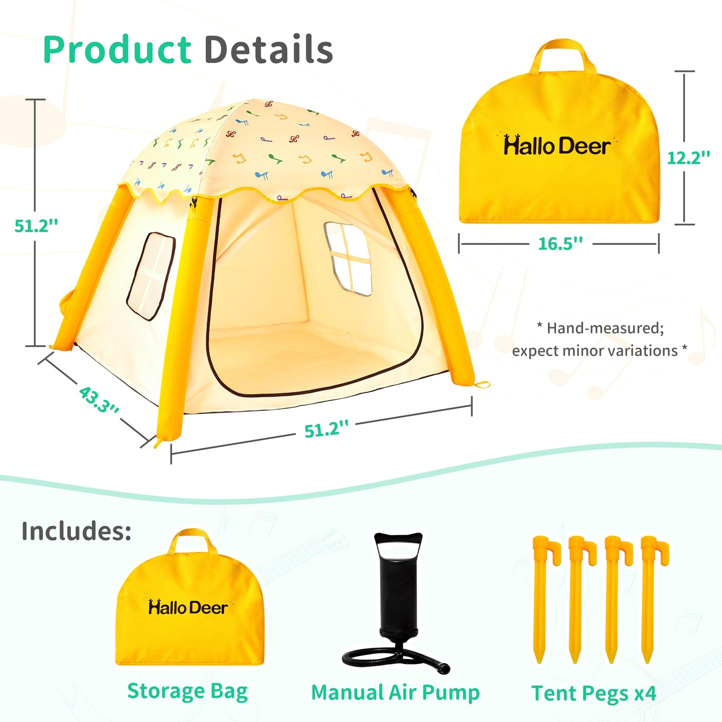 HalloDeer Kids Play Tent with Star Lights – Inflatable Indoor/Outdoor Dome, 51x51x43 in