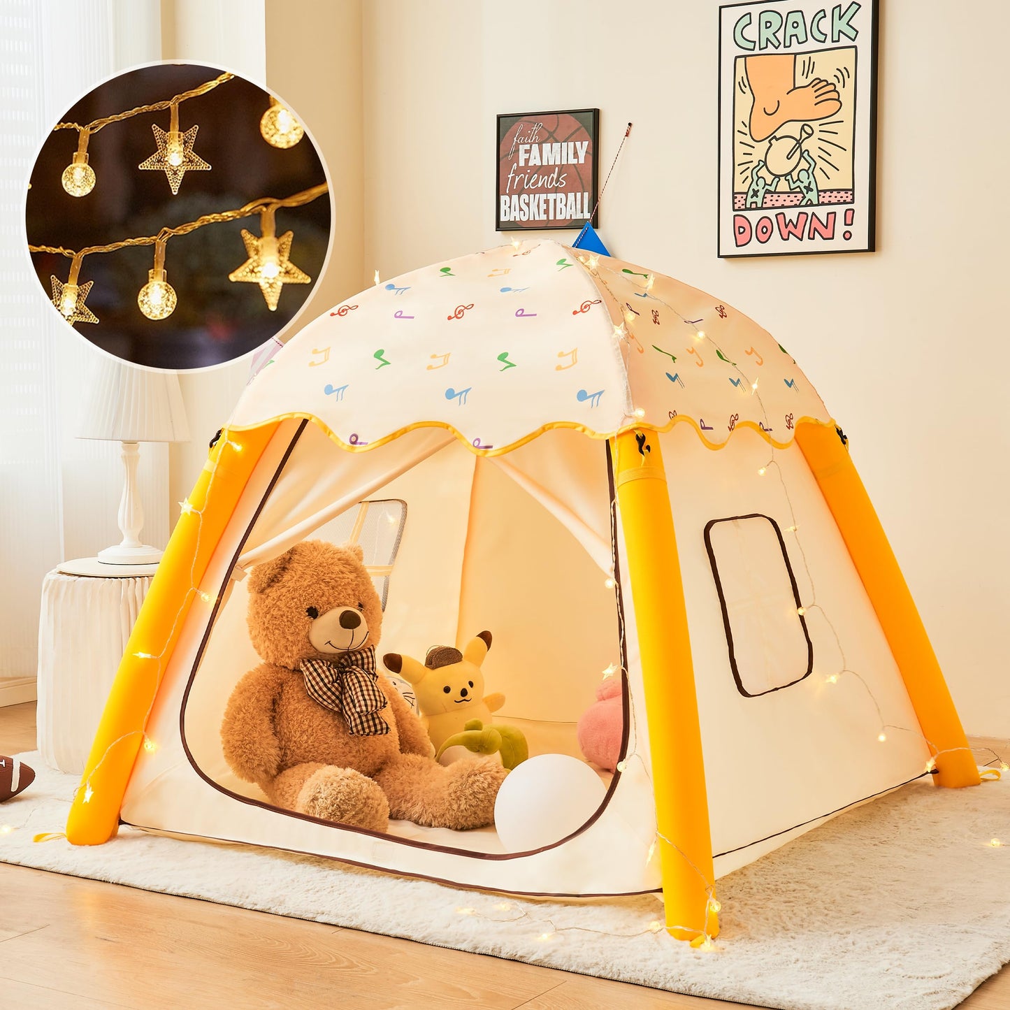 HalloDeer Kids Play Tent with Star Lights – Inflatable Indoor/Outdoor Dome, 51x51x43 in