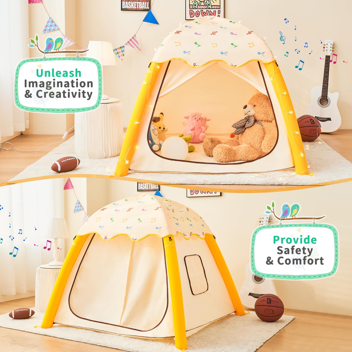 HalloDeer Kids Play Tent with Star Lights – Inflatable Indoor/Outdoor Dome, 51x51x43 in