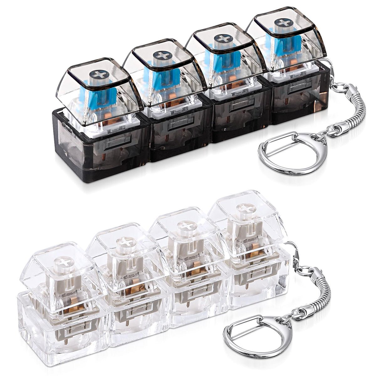 Halloscume 2 Pcs 4-in-1 Keyboard Fidget Clicker Toy – Silent & Loud Keychain Cubes