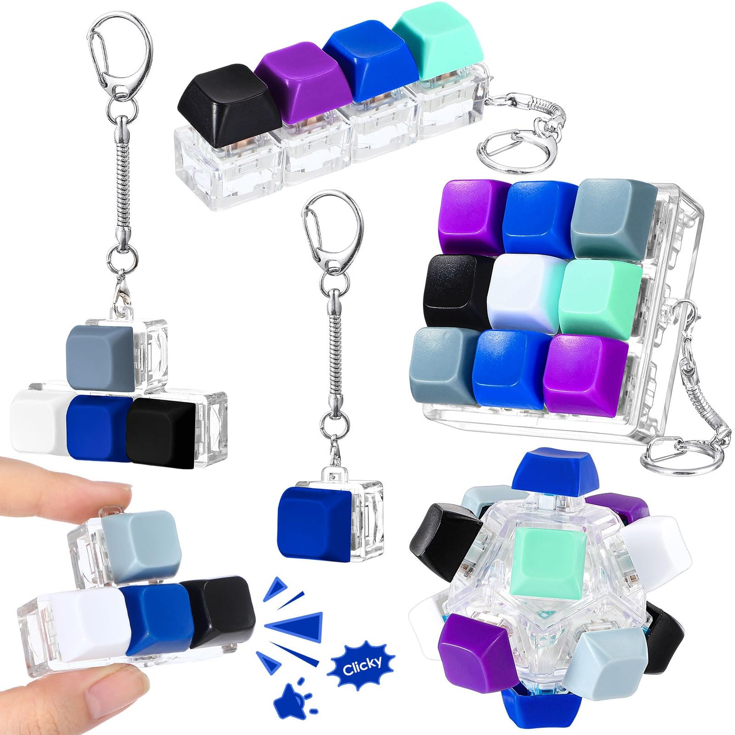 Halloscume 5 Pcs Keyboard Fidget Clicker Keychain – 5 Styles for Focus and Stress Relief