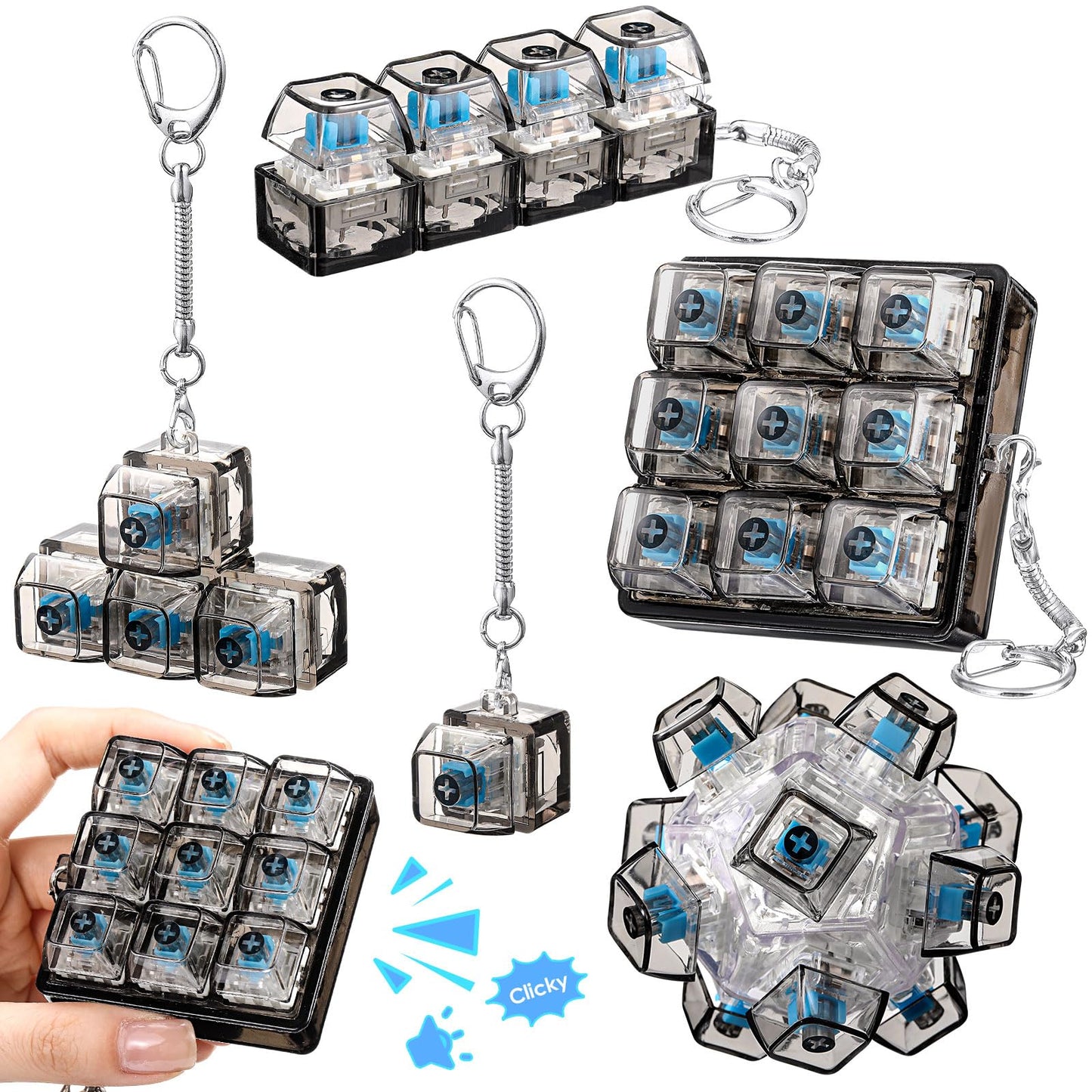 Halloscume 5 Pcs Keyboard Fidget Clicker Set — 5 Styles, Portable Keychain Stress Relief