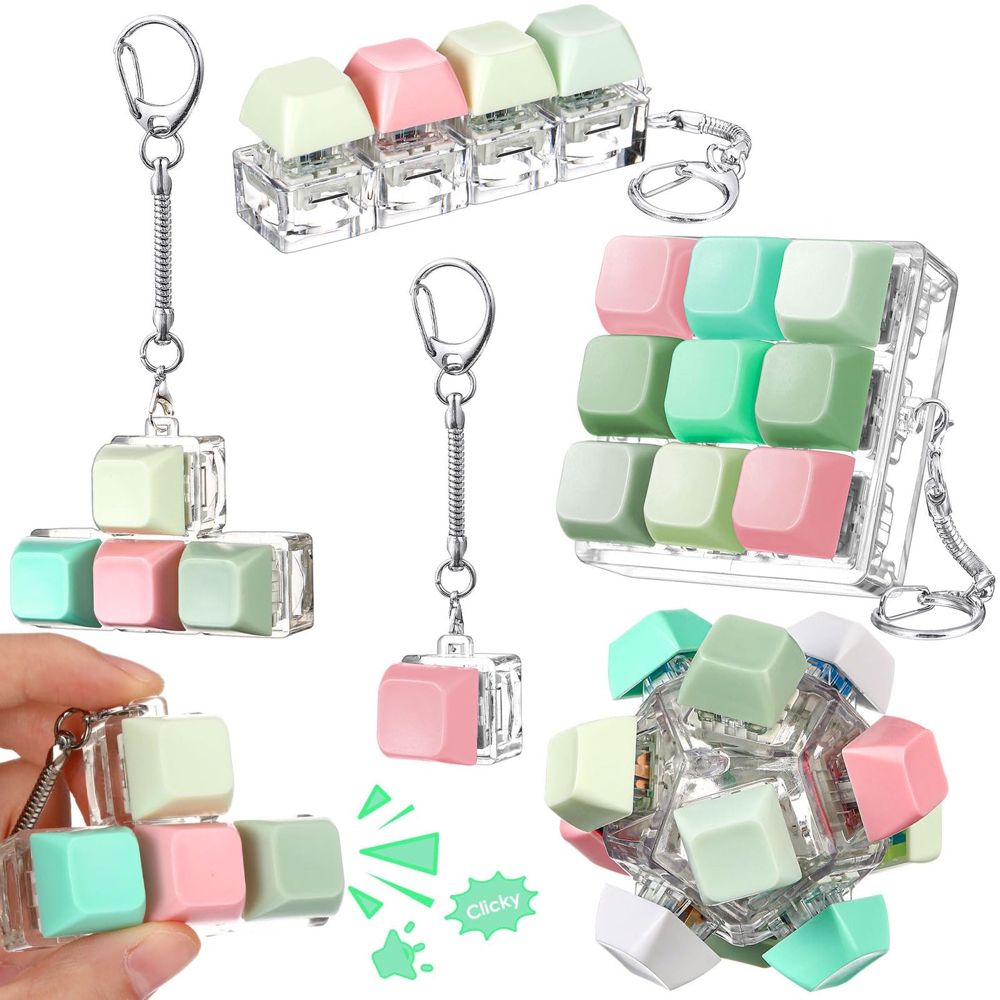 Halloscume 5-Piece Keyboard Fidget Clicker Set — 5 Styles, Portable Stress Relief Keychains